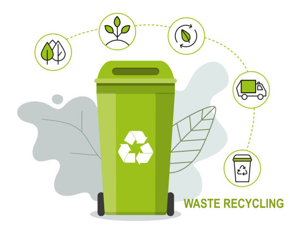 Green rubbish bin for recycling waste. Infographic